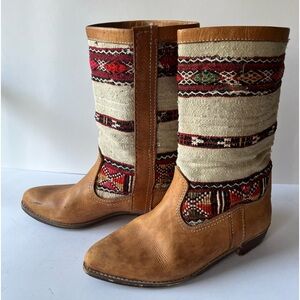 Size 9 Boho Leather Boots Cottagecore REN Faire Free People Woven Vintage Cowboy